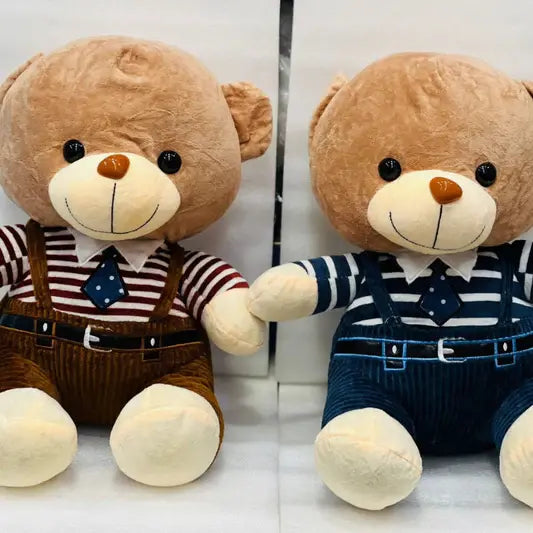 Adorable 40cm Plush Teddy Bear with Striped Outfit and Tie