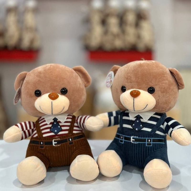 Adorable 40cm Plush Teddy Bear with Striped Outfit and Tie