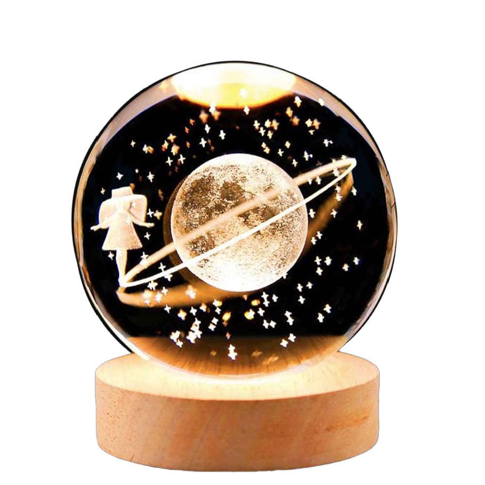 8 CM Crystal Ball Lamp Fantasy Night Light Moon & Girl