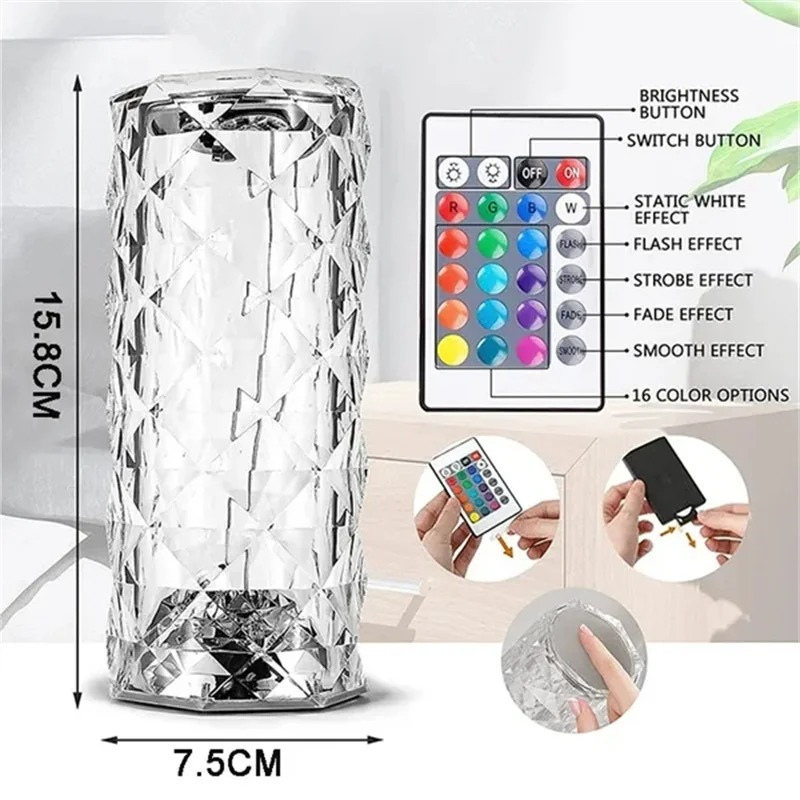Crystal Diamond LED Table Lamp – 16 Color Changing