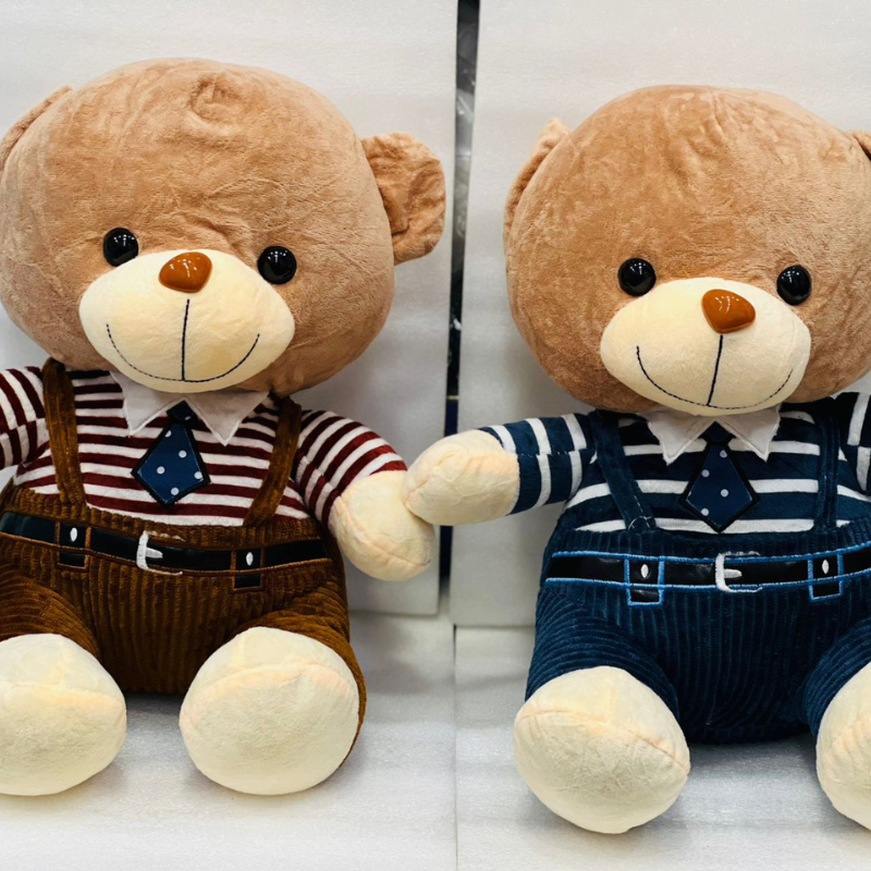 Adorable 40cm Plush Teddy Bear with Striped Outfit and Tie