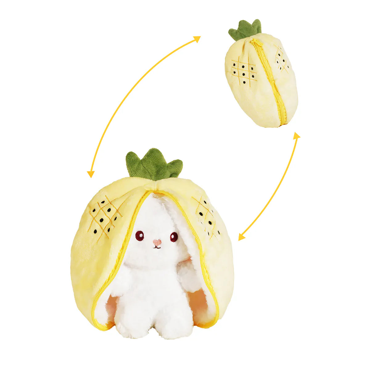 Reversible Yellow Bunny Plush Toy – Pineapple Ear Zipper Doll