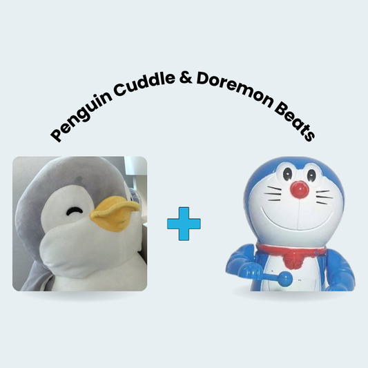 Adorable Penguin Soft Toy – Cuddly & Soft Plush + Drum Beating Doremon Toy Combo