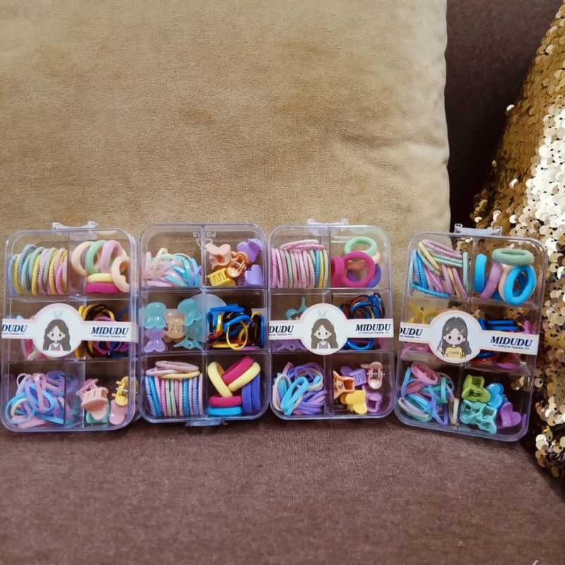 MUDUDU Hair Accessories Box – Colorful Bands & Mini Clips (Pack of 2)