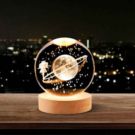8 CM Crystal Ball Lamp Fantasy Night Light Moon & Girl