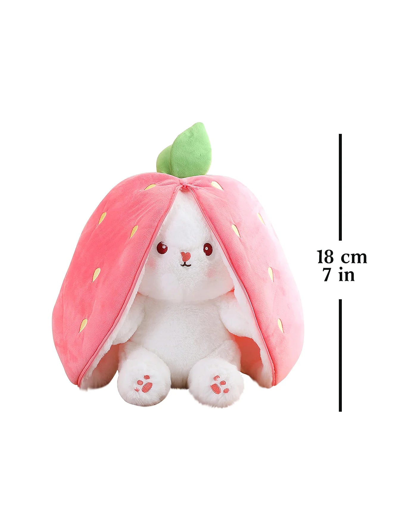 30cm Reversible Strawberry Floppy Ear Bunny Stuffed Animal with Zipper