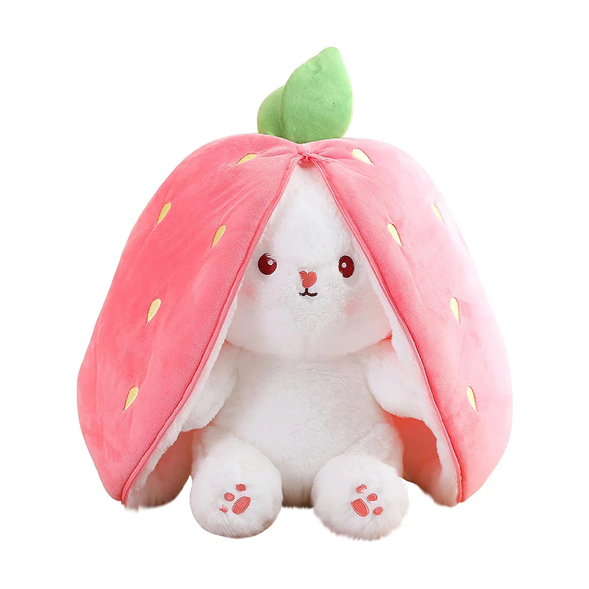 30cm Reversible Strawberry Floppy Ear Bunny Stuffed Animal with Zipper